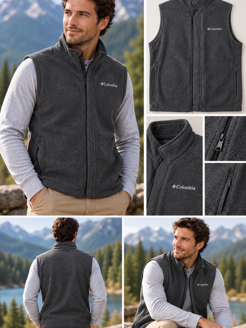 Columbia Men’s 2XL Gray Fleece Vest Full Zip